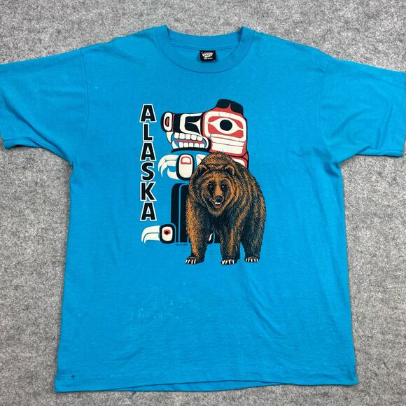 Vintage shirt mens XL 90s singlestitch Alaska wildlife grizzly bear native tribe - Picture 1 of 9